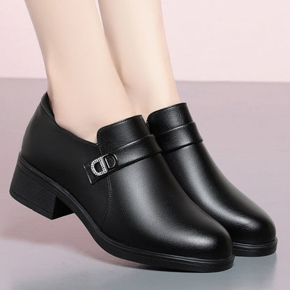 Sapatos de couro para mãe, salto baixo, casual e elegante
